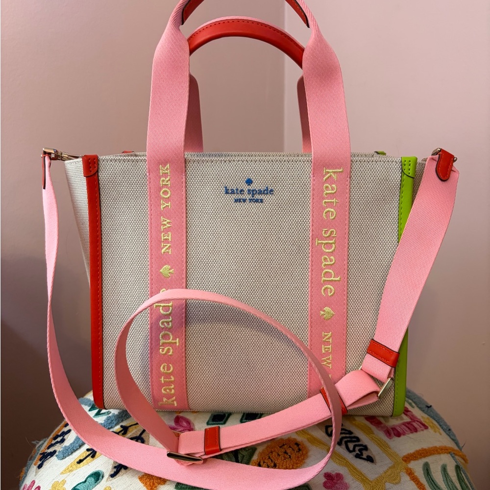 Kate Spade Kip Canvas Small Tote- Multi Color Cream/Pink/Red/Blue/Green NWOT
